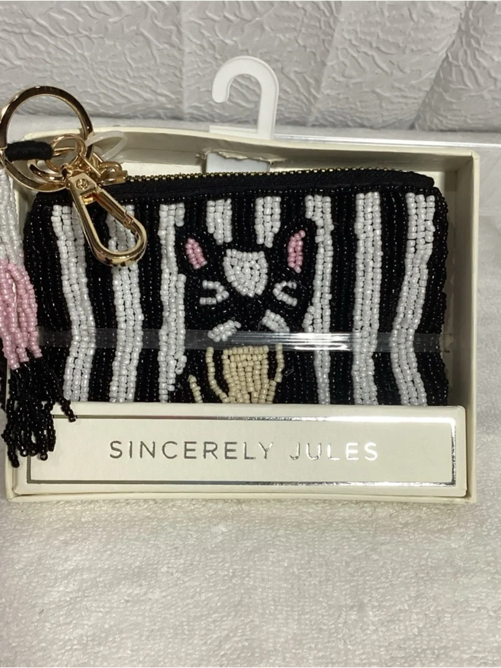 Sincerely Jules French Boston Bull Puppy Dog Beaded Coin Bag Pouch w/ Tassel NEW